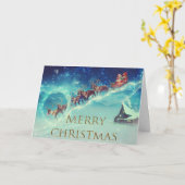 Vrolijk kerstfeest met Kerstman en rendier. Kaart (Gele Bloem)