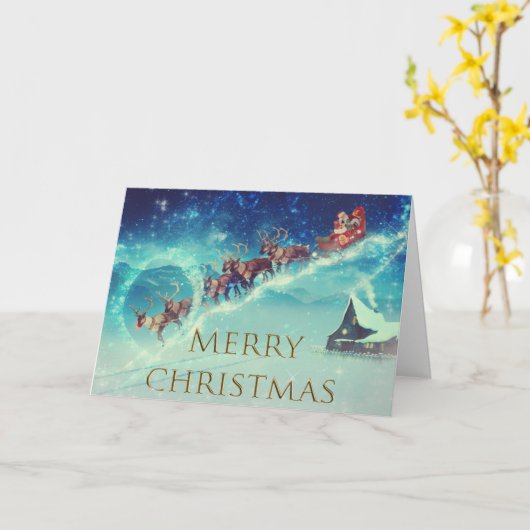 Vrolijk kerstfeest met Kerstman en rendier. Kaart (Gele Bloem)