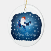 Vrolijk kerstfeest met kerstman keramisch ornament (Links)