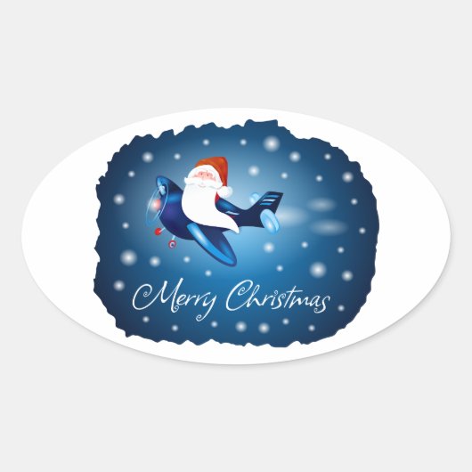 Vrolijk kerstfeest met kerstman ovale sticker (Voorkant)