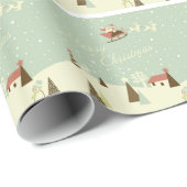 Vrolijk kerstfeest met kerstman, Rudolfs, in sneeu Cadeaupapier (Rol Hoek)