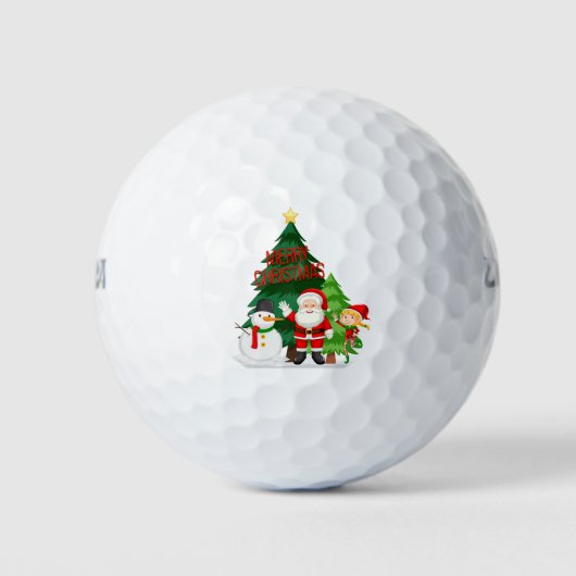 Vrolijk kerstfeest met kerstman, sneeuwman en elf golfballen (Voorkant)