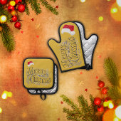Vrolijk kerstfeest - , met kerstmuts | ovenwant & pannenlap set