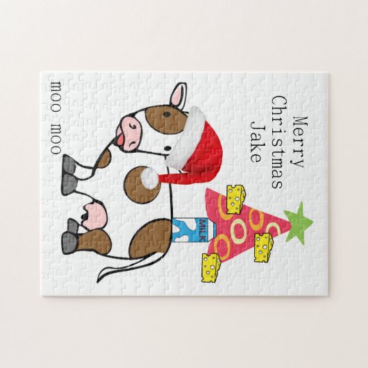 Vrolijk kerstfeest met Koe op kerstmis met Puzzle Legpuzzel (Horizontaal)