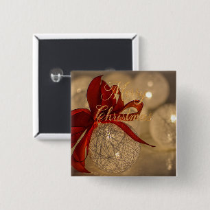 Vrolijk kerstfeest met lichte ballen vierkante button 5,1 cm