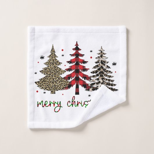 Vrolijk kerstfeest met luipaard en plaid gedrukt bad handdoek (Wasdoekje)