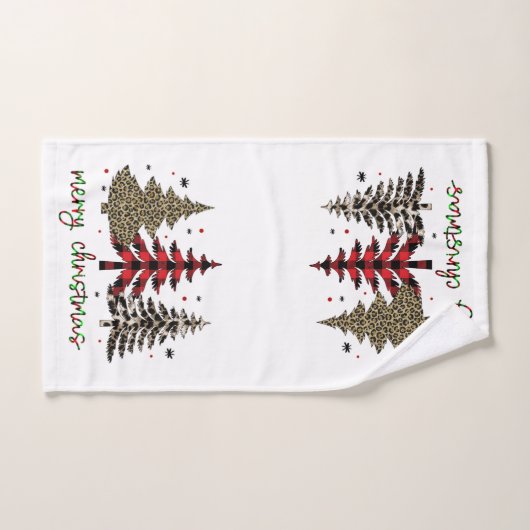 Vrolijk kerstfeest met luipaard en plaid gedrukt bad handdoek (Handdoek)