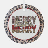 Vrolijk kerstfeest met luipaard en plaid print glas ornament (Voorkant)