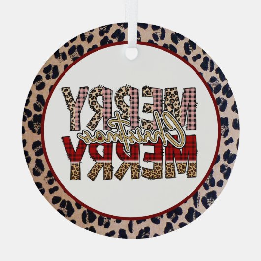 Vrolijk kerstfeest met luipaard en plaid print glas ornament (Achterkant)