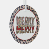 Vrolijk kerstfeest met luipaard en plaid print glas ornament (Voorkant Rechts)