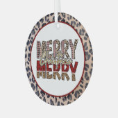 Vrolijk kerstfeest met luipaard en plaid print glas ornament (Voorkant links)