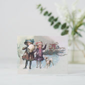 Vrolijk kerstfeest met meisjes met Jack Russell Feestdagenkaart (Staand voorkant)