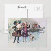 Vrolijk kerstfeest met meisjes met Jack Russell Feestdagenkaart (Voorkant / Achterkant)