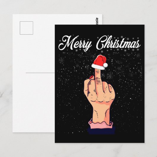 Vrolijk kerstfeest met middelmatige vingers rode k briefkaart (Voorkant / Achterkant)