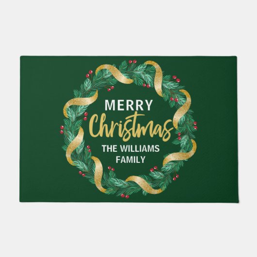 Vrolijk kerstfeest met monogram groen deurmat (Voorkant)