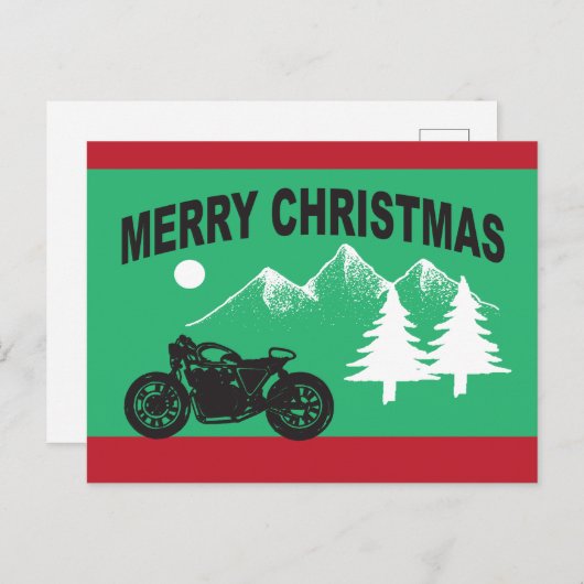 Vrolijk kerstfeest met motor en bergen briefkaart (Voorkant / Achterkant)