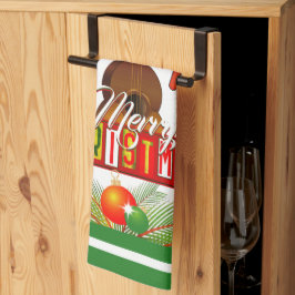 Vrolijk kerstfeest met muziekinstrumenten theedoek