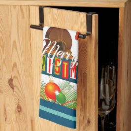 Vrolijk kerstfeest met muziekinstrumenten theedoek