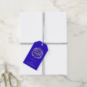 Vrolijk kerstfeest met naam Wreater Royal Blue Gol Cadeaulabel (Met Touw)