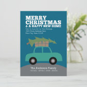 Vrolijk kerstfeest met nieuw thuisadres verplaatse feestdagenkaart (Staand voorkant)