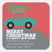 Vrolijk kerstfeest met nieuw thuisadres verplaatse vierkante sticker (Voorkant)