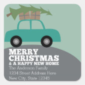 Vrolijk kerstfeest met nieuw thuisadres verplaatse vierkante sticker (Voorkant)