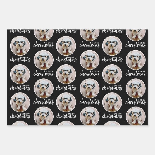 Vrolijk kerstfeest met One Circle Foto - grijs zwa Inpakpapier Vel (Voorkant 3)