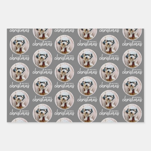 Vrolijk kerstfeest met One Circle Foto - grijs zwa Inpakpapier Vel (Voorkant 2)