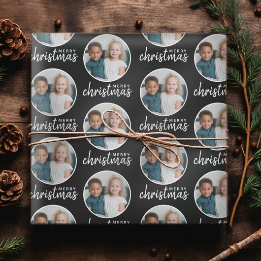 Vrolijk kerstfeest met One Circle Foto - zwart Cadeaupapier