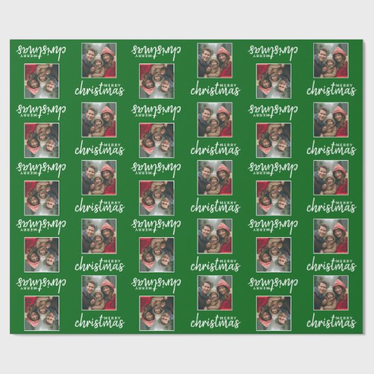 Vrolijk kerstfeest met One Square-foto - groen Cadeaupapier (Vlak)