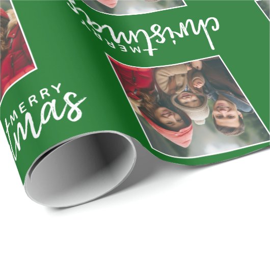 Vrolijk kerstfeest met One Square-foto - groen Cadeaupapier (Rol Hoek)