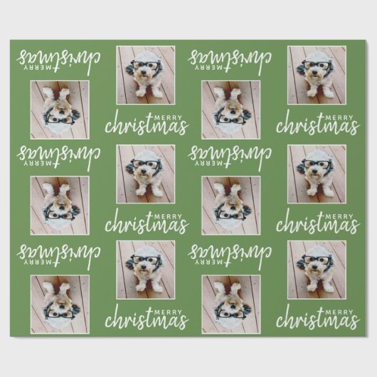 Vrolijk kerstfeest met One Square-foto - groen Cadeaupapier (Vlak)