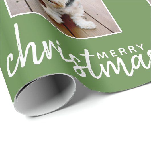 Vrolijk kerstfeest met One Square-foto - groen Cadeaupapier (Rol Hoek)