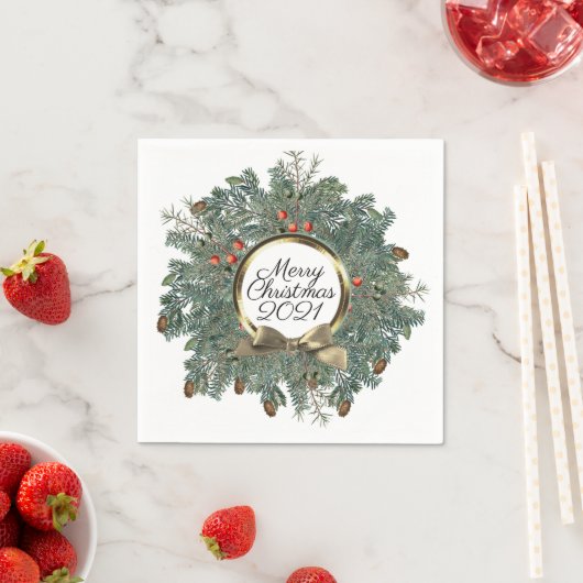 Vrolijk kerstfeest met persoonlijk  goud servet (Insitu)