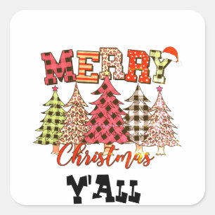 vrolijk kerstfeest met plechtige kerstbomen T Vierkante Sticker