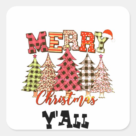 vrolijk kerstfeest met plechtige kerstbomen T Vierkante Sticker (Voorkant)