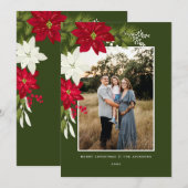 Vrolijk kerstfeest met Poinsettias Groen Feestdagenkaart (Voorkant / Achterkant)