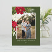 Vrolijk kerstfeest met Poinsettias Groen Feestdagenkaart (Staand voorkant)