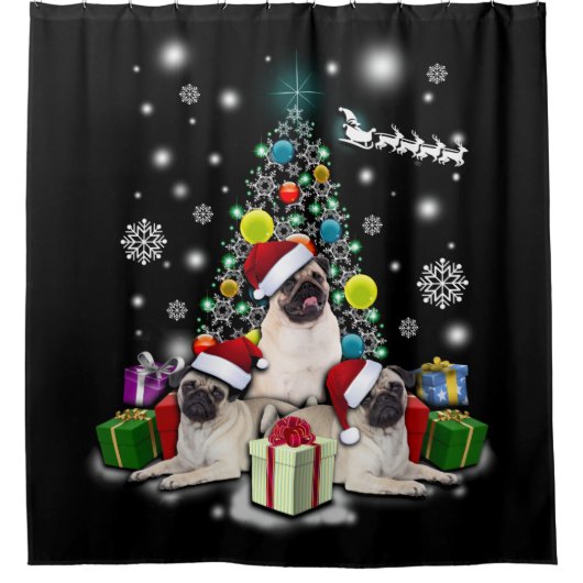 Vrolijk kerstfeest met Pug Dog Animal Douchegordijn (Voorkant)