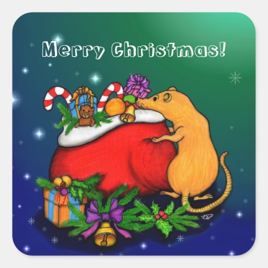 Vrolijk kerstfeest met Rat Prince Vierkante Sticker (Voorkant)