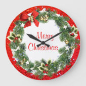 Vrolijk kerstfeest met Red Glitter Holiday Grote Klok (Voorkant)