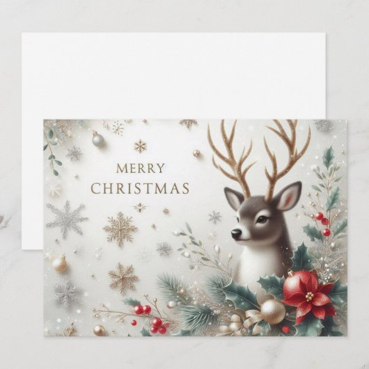 Vrolijk kerstfeest met rendieren, Ornamenten en me Feestdagenkaart (Voorkant / Achterkant)
