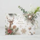 Vrolijk kerstfeest met rendieren, Ornamenten en me Feestdagenkaart (Staand voorkant)