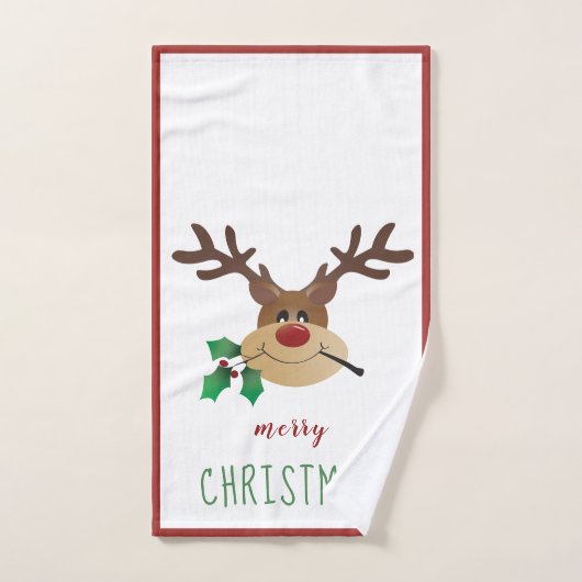 Vrolijk kerstfeest met rendierlijk mistletoe rood  bad handdoek (Handdoek)