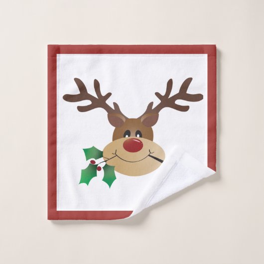 Vrolijk kerstfeest met rendierlijk mistletoe rood  bad handdoek (Wasdoekje)