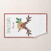 Vrolijk kerstfeest met rendierlijk mistletoe rood  bad handdoek (Handdoek)