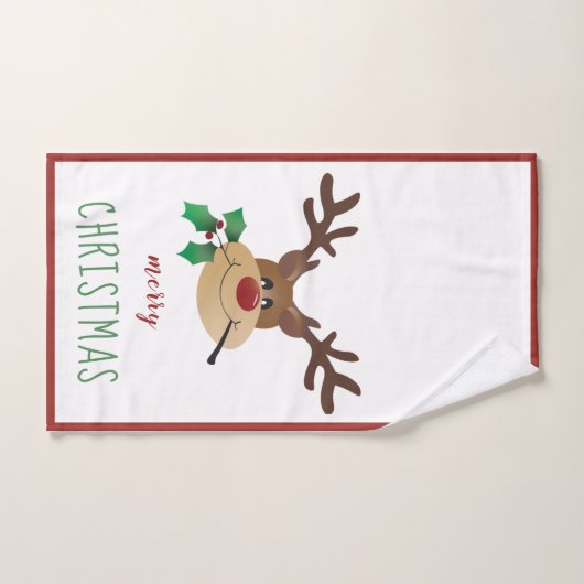 Vrolijk kerstfeest met rendierlijk mistletoe rood  bad handdoek (Handdoek)