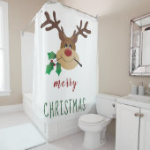 Vrolijk kerstfeest met rendierlijk mistletoe rood  douchegordijn (In situ)