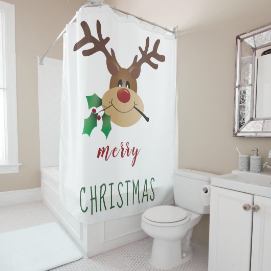 Vrolijk kerstfeest met rendierlijk mistletoe rood douchegordijn (In situ)