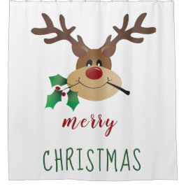 Vrolijk kerstfeest met rendierlijk mistletoe rood  douchegordijn